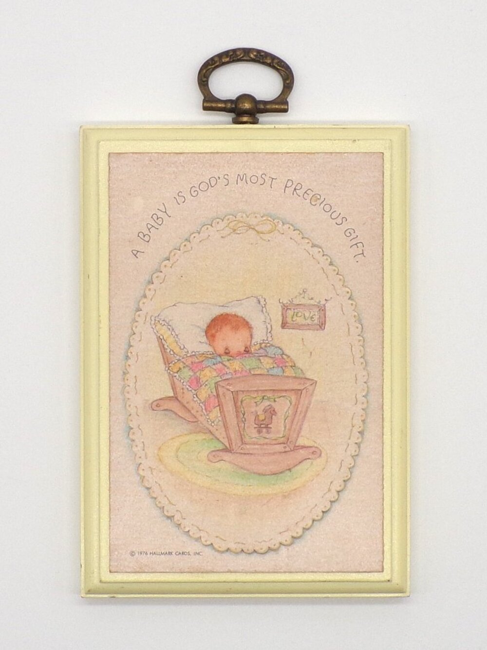 1976 Hallmark Wall Plaque “A Baby Is God’s Most Precious Gift” Yellow VTG 70s